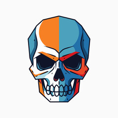 Stylized Geometric Skull Artwork with Striking Color Contrast and Intense Eyes