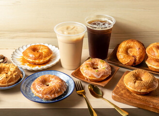 Iced Americano Coffee, Brown Sugar Doughnut, Caramel Glazed Doughnuts, Cinnamon Sugar Donut, Condensed Milk Cronuts, Lemon Frosted Cronut, Iced Milk Tea, Golden Flaky Donuts, Peanut Glaze,
