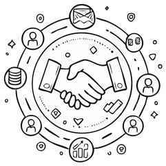 Naklejka premium Business Handshake Agreement Circle with Icons for Collaboration and Growth
