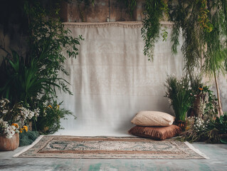 Bohemian Interior with Plants and Rug