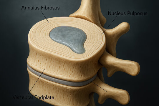 Human Spinal Disc Anatomy: Annulus Fibrosus, Nucleus Pulposus, Vertebral Endplate - Illustration