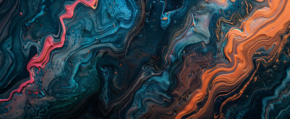 Dark Abstract Fluid Art with Blue and Orange