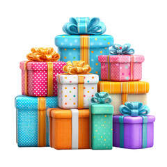 Obraz premium Colorful gift boxes stacked high, various patterns and ribbons