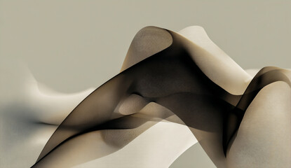 Abstract black vector line art of an abstract form on grey background, smoke-like shapes,