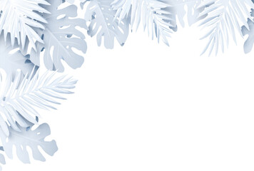 Light-gray, paper-like tropical leaves frame a black background