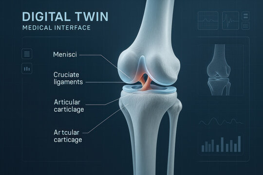 Digital Twin Medical Interface - Knee Joint Anatomy Illustration