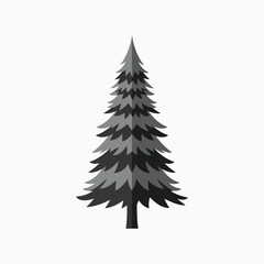 Obraz premium A Stylized Evergreen Conifer Tree with Wispy Foliage and a Textured Trunk in Shades of Gray