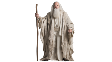 Moses full body on transparent background. Biblical Old Testament leader holding staff, standing isolated for Christian art, teaching, and religious graphic design.