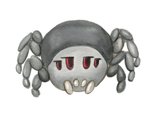 Cute Halloween spider with big eyes and friendly smile, cartoon style, isolated on white background.