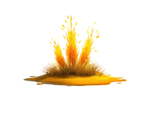 Golden explosion erupts from a liquid base