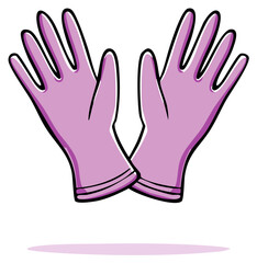 Obraz premium Illustration of two pink disposable medical gloves with bold outlines