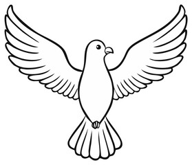 Obraz premium Simple line art illustration of a flying dove with open wings, perfect for peace and freedom concepts