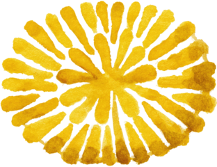 Circular, golden, watercolor flower-like design