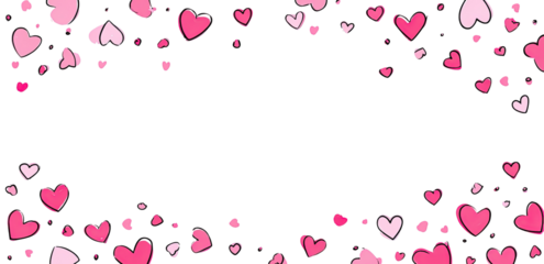 Pink heart confetti border on black background