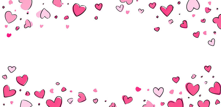 Pink heart confetti border on black background