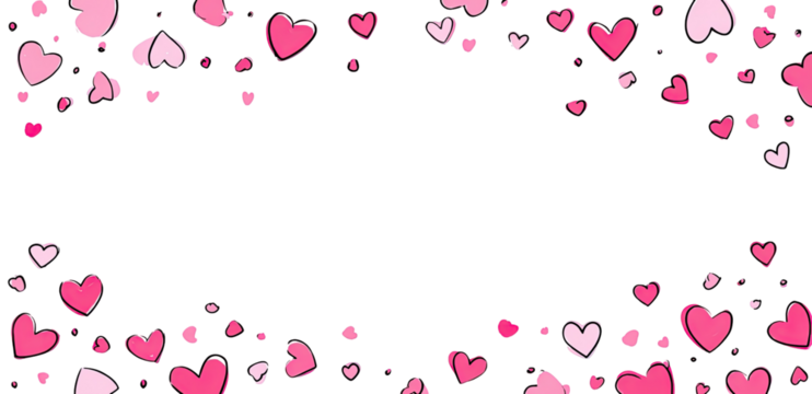 Pink heart confetti border on black background