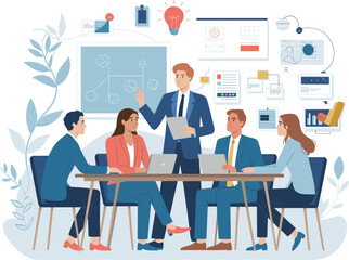 Fototapeta premium Business Team Meeting and Brainstorming Vector set Illustration on white background