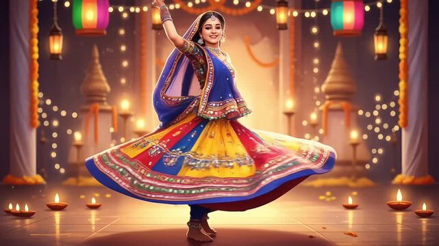 Young Girl Dancing during Durga Puja Festival