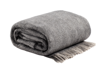 Rolled gray blanket with fringe