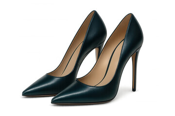 Stylish green high heels isolated on a transparent background, showcasing modern footwear design