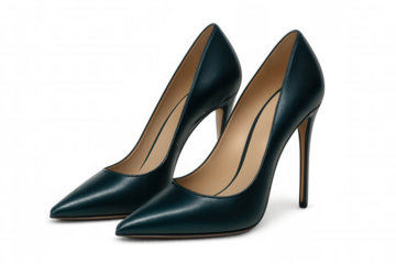 Stylish green high heels isolated on a transparent background, showcasing modern footwear design