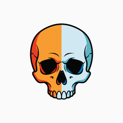 Obraz premium A split colored skull with dark eye sockets and teeth showing a mysterious and artistic representation of life and death