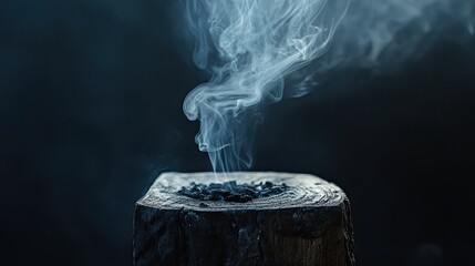 Close-Up of Smoking Burnt Tree Stump with Rising Smoke