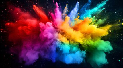 Vibrant Rainbow Powder Explosion Against Dark Starry Background
