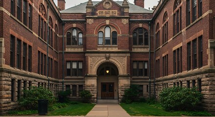 Historic brick building academic architecture courtyard entrance