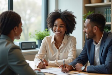 Consultation with Real Estate Expert for Young African-American Couple in Office Setting
