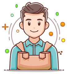 Illustration of Young Man in Work Overalls with Smiling Face