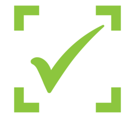 Light green tick inside scan-style brackets PNG with transparent background, icon for app task validation and interactive checklist states