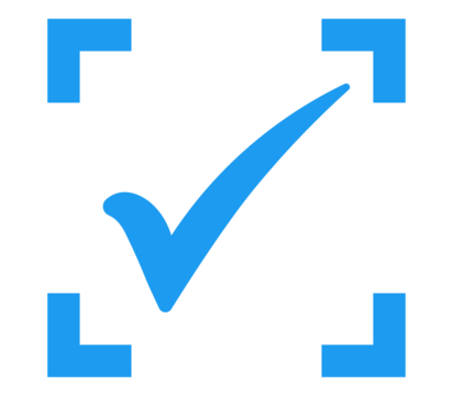 Medium blue check mark with UI scan brackets PNG with transparent background, minimal icon for selection feedback and approval status - Powered by Adobe