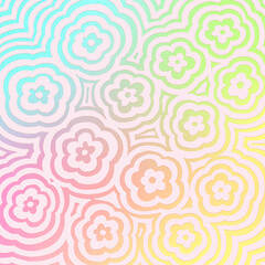 Retro-futuristic doodle pink floral halftone pattern on rainbow background .