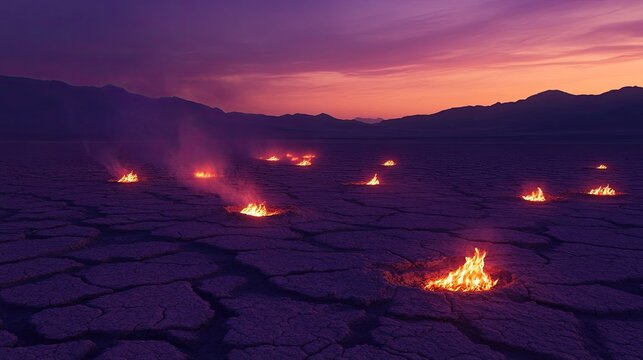 Burning Cracked Earth at Sunset