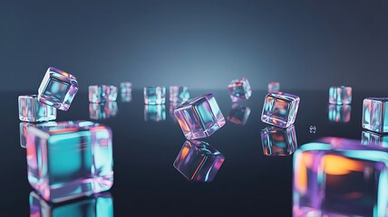 Iridescent cubes neon light abstract background design