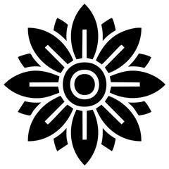 Naklejka premium Black and White Geometric Flower Icon Stylized Floral Motif
