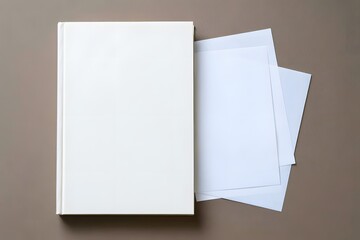 Blank White Hardcover Book mockup with Paper Sheets for graphics design