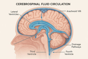 Cerebrospinal Fluid Circulation Illustration: Anatomy of the Human Brain, Fluid Flow Diagram [Illustration]