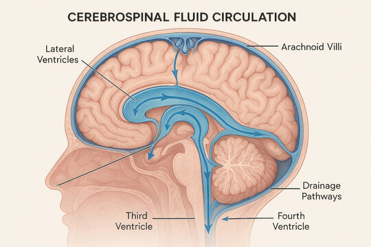 Cerebrospinal Fluid Circulation Illustration: Anatomy of the Human Brain, Fluid Flow Diagram [Illustration]
