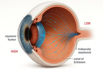 Eye Anatomy Illustration: Aqueous Humor Flow and Pressure System [Illustration]