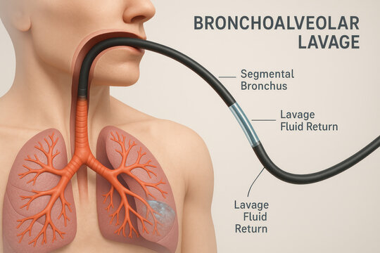Bronchoalveolar Lavage Medical Procedure Illustration, Lung Health, Respiratory Treatment [Illustration]
