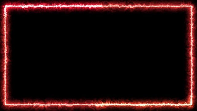 Glowing neon red fire frame animation on black background designed as webcam border facecam overlay for streaming gaming live video content digital motion graphic design.