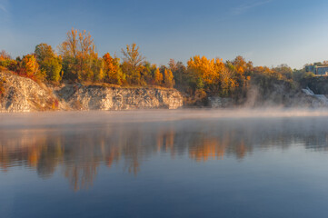 Zakrzowek lake and park in the autumn, former limestone quarry in Krakow, Poland