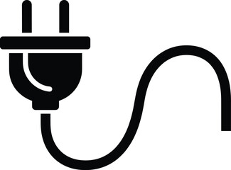 Electrical plug icon, black and white vector, power cord silhouette, energy symbol, two prong plug, electricity concept, charging device, cable connector illustration