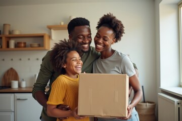 Enthusiastic African-American Family Settling into Their New Apartment Home