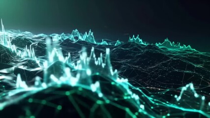 Abstract Data Visualization: Digital Landscape with Glowing Lines and Peaks