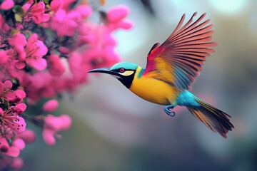 Flying Colorful Bird with Vibrant Feathers