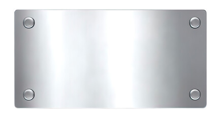 Polished Silver Metallic Plaque with Four Decorative Rivets Set Against a Stark Black Background