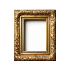  Antique carved gilded frame isolated on white background. Vintage golden rectangle frame for photo (2).png